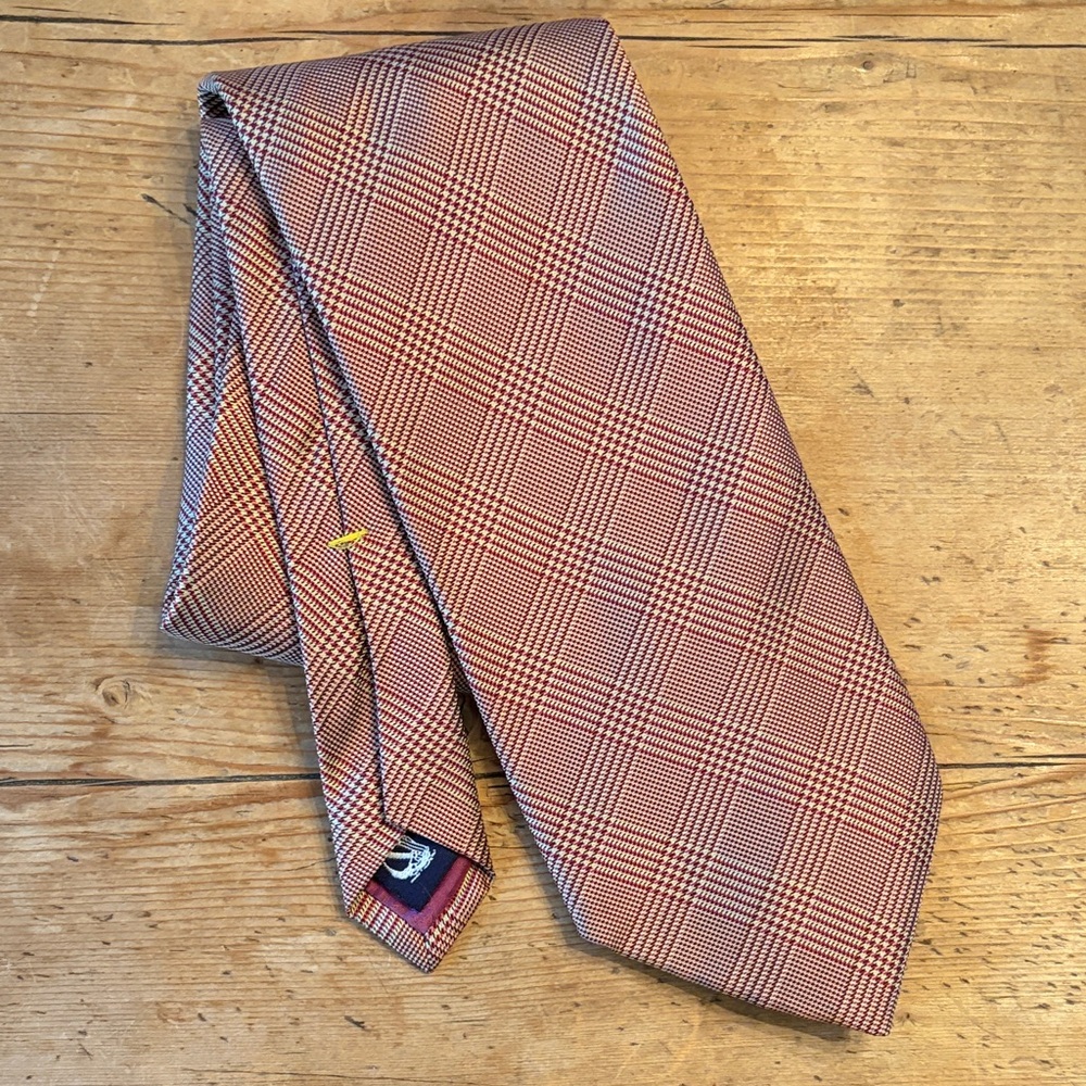 Vintage 100% Silk Made in USA Necktie burgundy and cream plaid